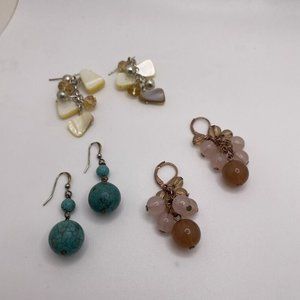 Lot Of 3 Costume Earrings Pierced Dangle Drop Some Bead / Beaded